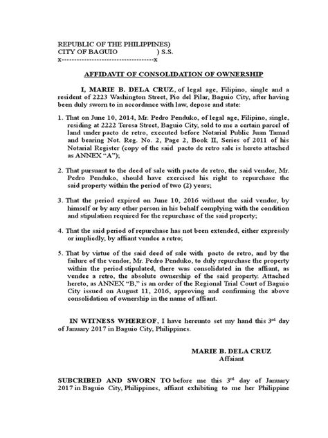 undisclosed for title consolidation in tagalog|Affidavit of Consolidation of Ownership .